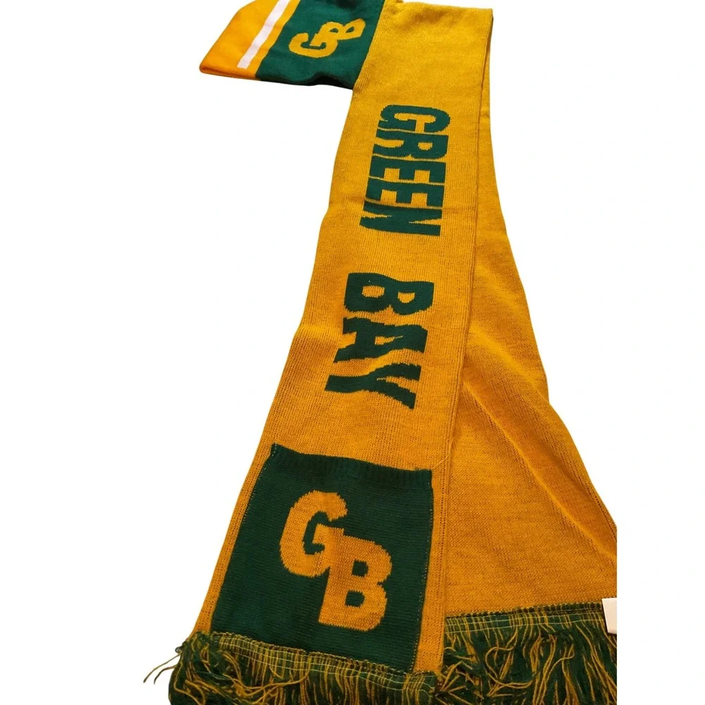 Green Bay Packers GB Football‎ Scarf Knitted Fringed Yellow Green